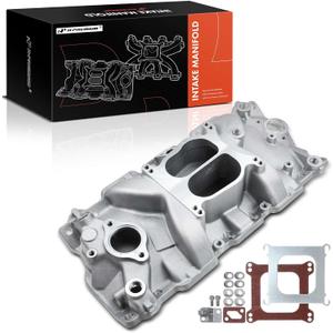 A-Premium Aluminum Dual Plane V8 Intake Manifold W/Mounting Kits Compatible with 1955-1995 Chevy SBC 262 265 267 283 302 305 307 327 350 400, Idle-5500, 4-Barrel Spread Bore