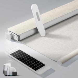 No Drill Motorized Blinds with Remote, Blackout Automatic Blinds with Solar Panel, Cordless Smart Electric Roller Shades for Windows, Beige, 32 x 72