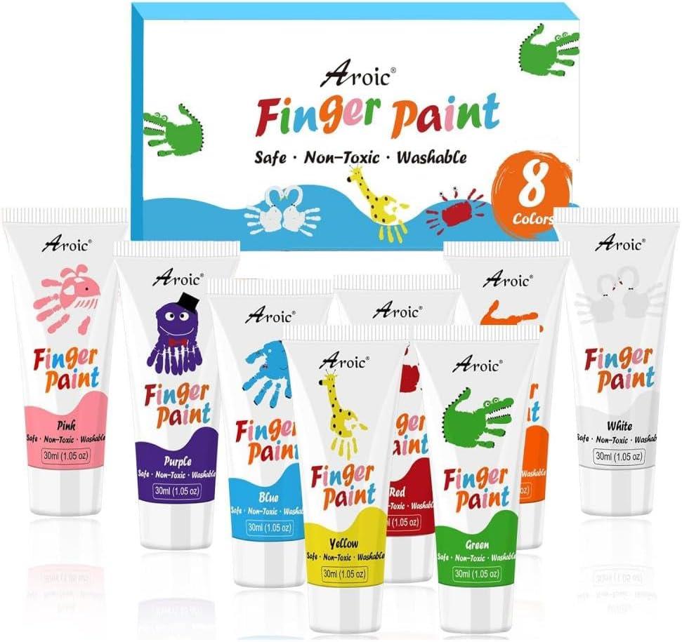 AROIC 8PCS Washable Finger Paint, Non-Toxic Finger Paints 8Colors(1.05fl oz), Art Supplies Painting Supplies Gifts, Hand Paint DIY Crafts for Children Age 13+ and Adults