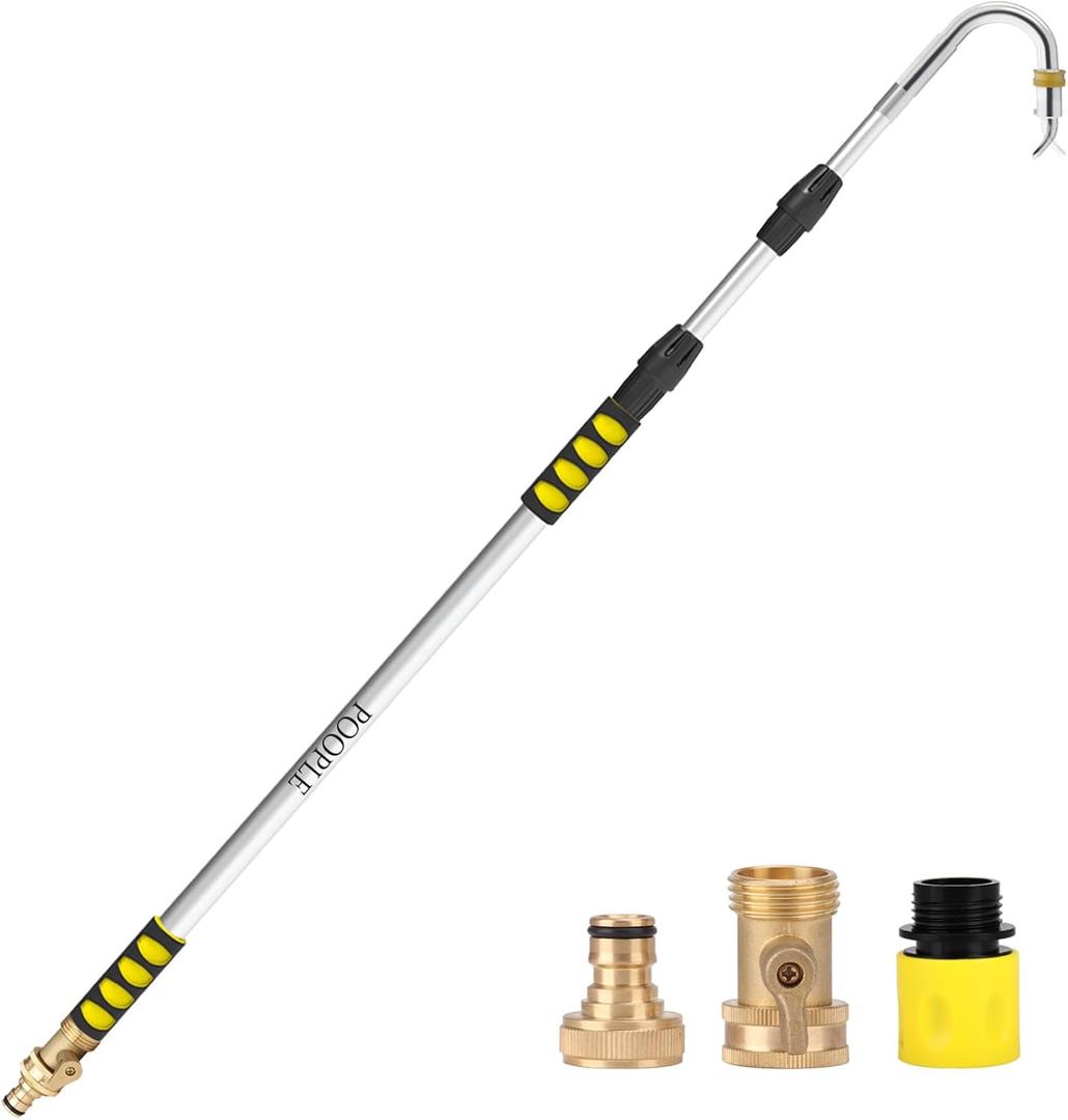 Gutter Cleaning Tools from Ground, 12FT Telescoping Pole (20FT Reach) - Heavy-Duty Zinc Alloy Head, 360 Spray Nozzle & Leak-Proof Kit, No Ladder Needed for Roof Gutters