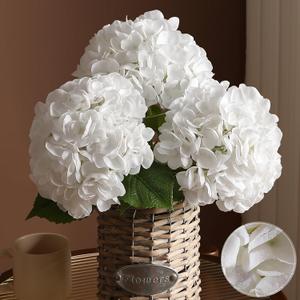 3Pcs Hydrangea Artificial Flowers, 22.44" Real Touch Latex Faux Hydrangea with Long Stems & Leaves for Home Office Decor or Wedding, Party, Centerpieces, Floral Arrangements (White)