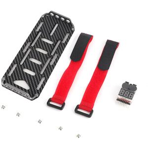 RC Battery Mounting Plate Set, RC Battery Tray with Electricity Tester, Carbon Fiber Batteries Mount Plate with Strap Replacement for SCX10 1/10 Crawler Car, 6x2.4x0.6in