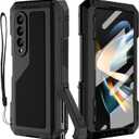 for Samsung Galaxy Z Fold 4 Metal Case with S Pen Holder, Military Rugged Heavy Duty Z Fold4 Case Built in Screen Protector Full-Body Drop Protection Kickstand Phone Case for Z Fold 4 - Black