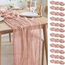 Asee'm 12pcs Cheesecloth Table Runner 120 Inches Dusty Pink Boho Gauze Cheese Cloth Runner 10FT Rustic Sheer Table Runners for Summer Wedding Baby Shower Holiday Party Decoration