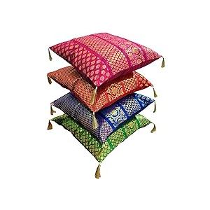 Set Of 4 Boho Throw Pillow Covers (16x16 Inches)  Colorful Brocade Silk Ethnic Decorative Cushions For Sofa, Couch, And Bed  Bohemian, Indian & Moroccan Inspired Home DCor For Living Room