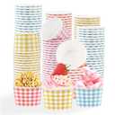 120 Pcs Gingham Ice Cream Cups 12 oz Disposable Dessert Snack Bowls Pastel Gingham Party Cup Bulk Blue Purple Yellow Red Snack Bowls for Holiday Birthday Picnic BBQ Wedding Tea Party Supplies