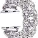 VIQIV Bling Bands for Compatible with Apple Watch 38/40/42/44/41/45/46/49mm Ultra Iwatch Series 11 10 9 8 7 6 5 4 3 SE SE2, Diamond Rhinestone Stainless Steel Metal Bracelet Wristband Strap for Women (Silver)