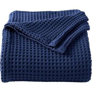 100% Cotton Waffle Weave Bed Blanket | Soft, Breathable, and Lightweight Blanket for All-Season | Perfect for Layering | Brielle Collection (King, Navy)