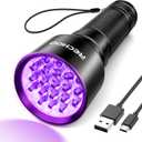 RECHOO UV Flashlight Black Light, 21 LED 395nm Ultraviolet Rechargeable Flashlights UV Light, Waterproof Portable BlackLight Flashlights for Pet Urine Detection, Dry Stains, Bed Bug