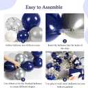 130pcs Navy Blue and Silver Balloon Garland Arch Kit with 3pcs Silver Star Balloons, Royal Blue Metallic Silver White Balloons for Birthday Baby Shower Wedding Graduation Party Decorations