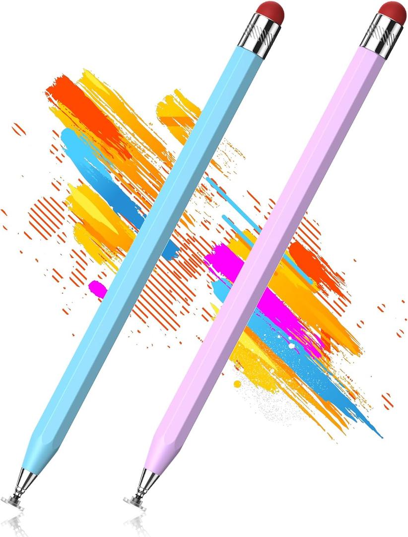 Stylus Pen for Touchscreen(2Pcs),2-in-1 Heavier Octagonal Retro Stylus,Suitable Stylus Pen for iPad,iPhone,tablets,and Smartphones,Compatible with Touchscreen Device(Light Blue/Pink Purple)
