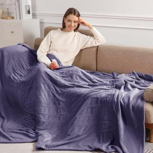 Electric Blanket Full Size Heated Blanket 72"x84" Soft Flannel Heating Blanket with 5 Heating Levels & 10 Hours Auto Off, Warm Gifts for Grandma & Grandpa & Seniors Purple