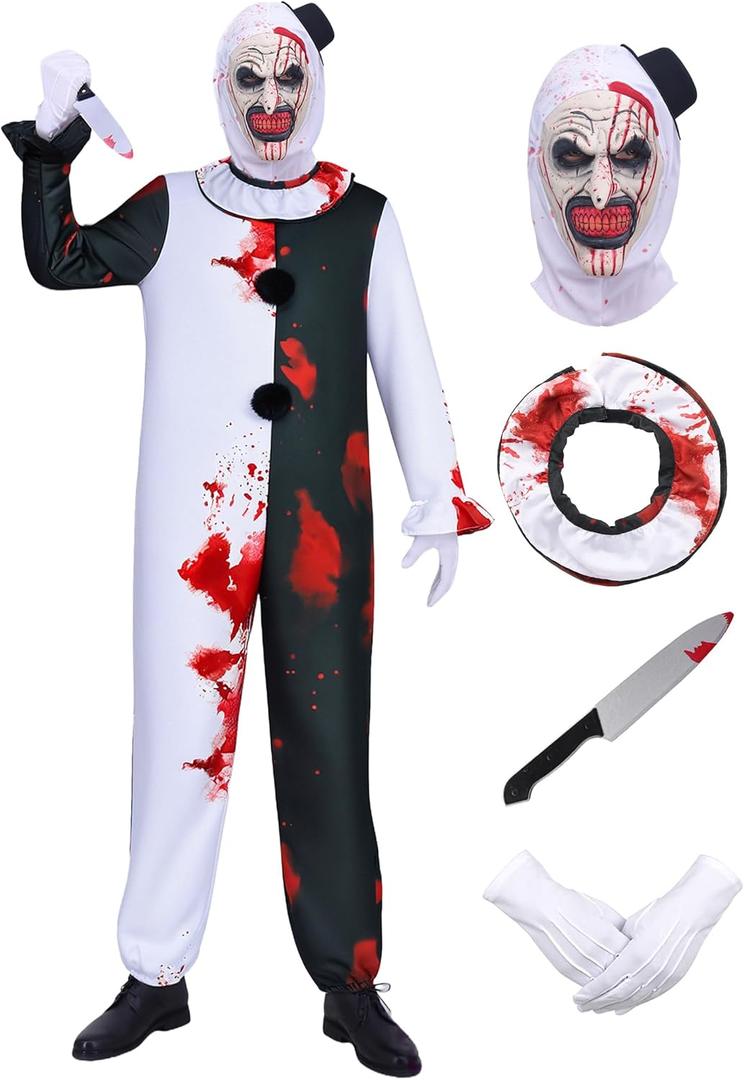 Adult Halloween Costumes for Men Half Black and White Jumpsuit with Accessories Set (Medium)