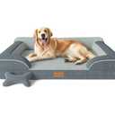 Extra Large Dog Bed, Orthopedic XL Dog Bed with Cooling Gel Memory Foam, Waterproof Pet Bed with Removable Washable Cover, 42" Pet Sofa Couch Dutch Velvet with Bone Toy, Dark Gray