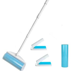 8 Inch Reusable Large Lint Roller, Washable Sticky Pet Hair Remover with Retractable Extendable Long Handle, Big Cleaning Tool for Clothes, Sofa, Carpet, Furniture, 1 Large, 1 Refill and 2 Mini Size