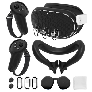 Silicone Cover Set Compatible with Meta/Oculus Quest 3 Accessories, Controller Grips, VR Shell Cover, Facial Interface Cover, Protective Lens Cover, Tempered Glass Lens Caps, Not Fit Quest 3S