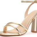 Women's Block High Heels Square Toe Heeled Sandals Ankle Strap Shoes, 6