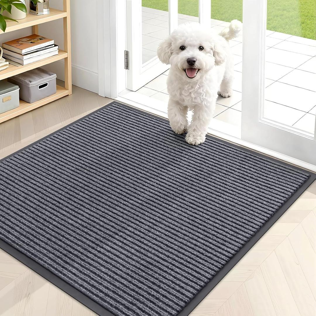 OLANLY Front Door Mat Indoor Outdoor Entrance, Waterproof Heavy Duty Doormat, Fade Resistant, Low Profile, Easy Clean Patio Porch Welcome Floor Mats for Entry, 35x30, Grey