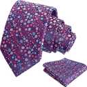 Alizeal Mens 3.15inches Exquisite Floral Tie with Small Flower Printed Pocket Square