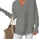 ANRABESS Womens Long Sleeve Quarter Zip Pullover Sweater Casual Loose V Neck Collared Ribbed Knit Jumper Tops Thumb Hole Army Green Large