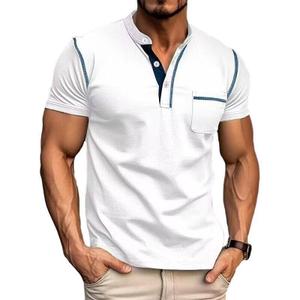 Men's Henley Shirts Short/Long Sleeve Casual Cotton T-Shirt Classic Button Basic Stylish Tees Tops (White, XXL)