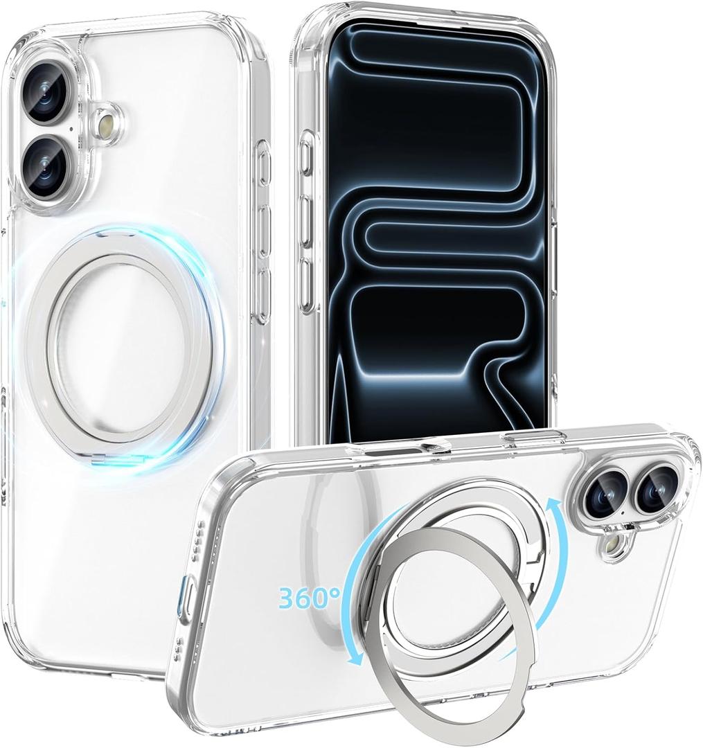 ACESTAR 360 Magnetic Stand Case Compatible with iPhone 17, Rotatable Flexible Ring Holder Phone Cover for Men Women | Compatible with MagSafe | Shockproof & Anti-Scratch | Anti-Yellowing Clear