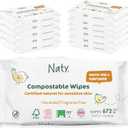 Eco by Naty Unscented Baby Plant based Compostable Wipes, 0% plastic, No nasty chemicals, White, 672 Count (56 Count (Pack of 12))