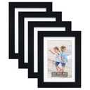 5x7 Picture Frame (4 Pack, Black) Made of Real Glass and Wooden Frame - Display Pictures 4x6 with Mat or 5x7 Without Mat, 5 by 7 Photo Frames TableTop Display and Wall Mounting, 1 Frame is Broken