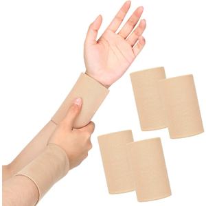 SATINIOR 2 Pairs Compression Wrist Sleeve Compression Wrist Brace Wrist Supports Wrist Wraps Elastic Wristbands for Men and Women Tennis, Tendonitis, Carpal Tunnel (Beige, X-Large)
