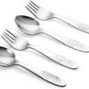 4-Piece Kids Utensils Set - Stainless Steel Training Forks & Spoons with Rounded Edges | Self-Feeding Kid Tableware Set for 2+ Years and Preschoolers | Dishwasher Safe