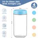 DRKIO 24 Oz Overnight Oats Containers with Lids - 4 Pack Glass Storage Jars with Airtight Lids Wide Mouth Mason Food Jars Great for Meal Prep Salad Chia Pudding Snacks Yogurt Sugar Spice Cereal