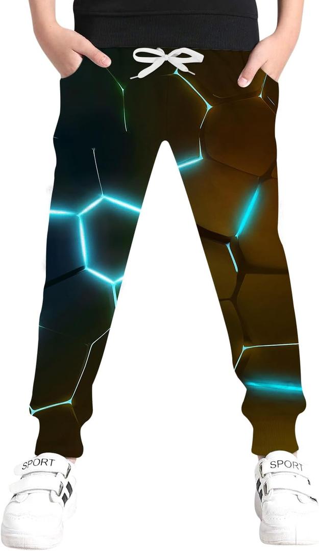 UNICOMIDEA 6-16T Boys Pants Girls Funny Joggers Sports Sweatpants with Drawstring (8-9 Years, 05 Black-blue)