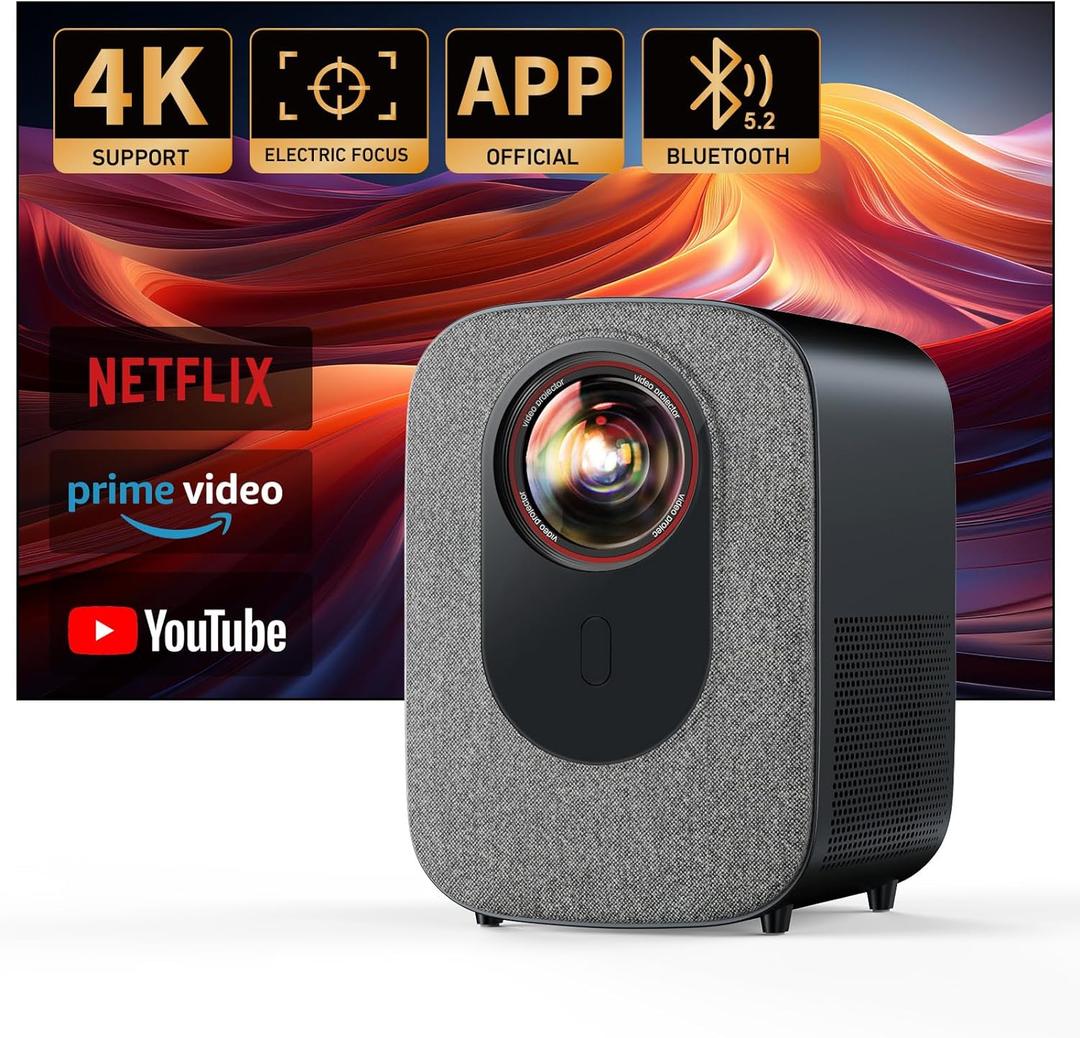 [Netflix-Officially-Licensed]4K Projector with Wifi & Bluetooth, Jimveo 800 ANSI Native 1080P, Netflix/YouTube/PrimeVideo Built-in, Electric Focus & 4P Keystone Outdoor Portable Smart Projector (Standard, Black)