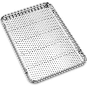 Large Set Baking Sheet and Cooling Rack Set, Bastwe 24L x 16W x 1H inch Professional Bakeware, Healthy & Nontoxic & Rustproof & Easy Clean