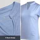 Women Golf Tennis Shirts,Athletic Women T-Shirts V-Neck Tops Short Sleeve Collarless Shirts (Blue, M)