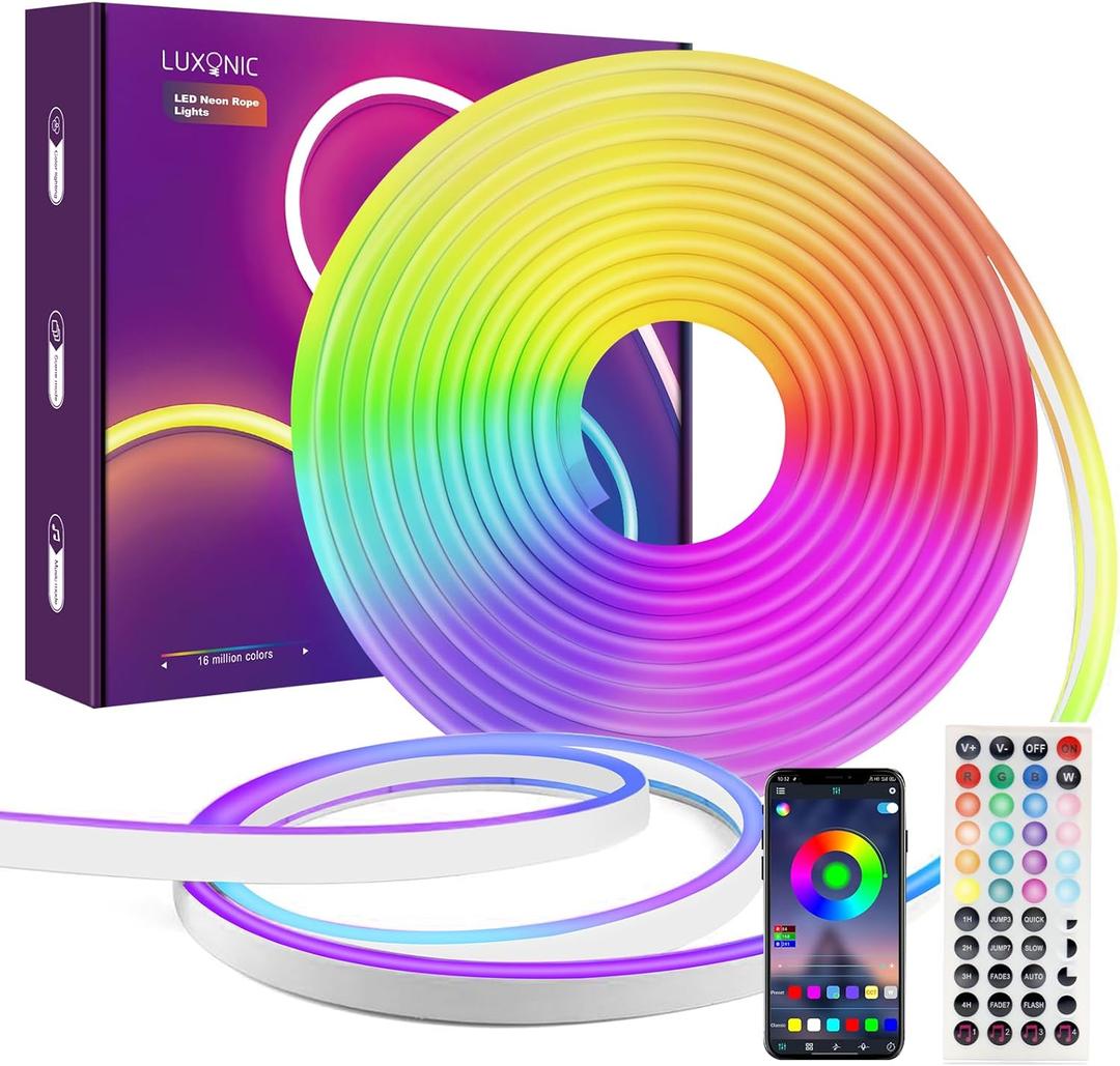 Neon Led Strip Light,32.8Ft Waterproof RGB Light Strip Control with Remote APP,24V Flexible DIY Silicone Lights,Multiple Mode Music Sync Gaming Led Neon Rope Lights for Party Home Indoor Outdoor Decor