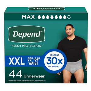 Depend Fresh Protection Adult Diapers, Incontinence Underwear for Men, Disposable, Maximum, ExtraExtraLarge, Grey, 44 Count (2 Packs of 22)