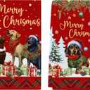 Christmas Kitchen Towels Set of 2, Funny Dogs Red Plaid Xmas Dish Hand Drying Tea Towel for Cooking Baking Winter Holiday Decor, Merry for Dog Lovers