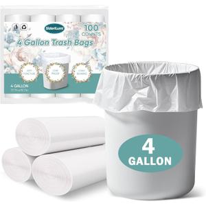 Small Trash Bags 4 Gallon - 100 Count Leakage-Proof 4 Gallon Trash Bag, Unscented Small Garbage Bags for Office Bedroom Bathroom Mini Trash Bags, White 4 Gal Trash Can Liners