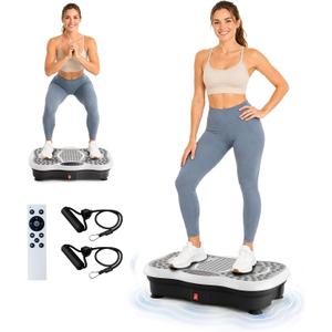 Vibration Plate Exercise Machine for Lymphatic Drainage, 200 Speeds Vibrating Fitness Platform for Full Body Workout and Weight Loss, 300 Lbs Capacity with Resistance Bands for Women Men