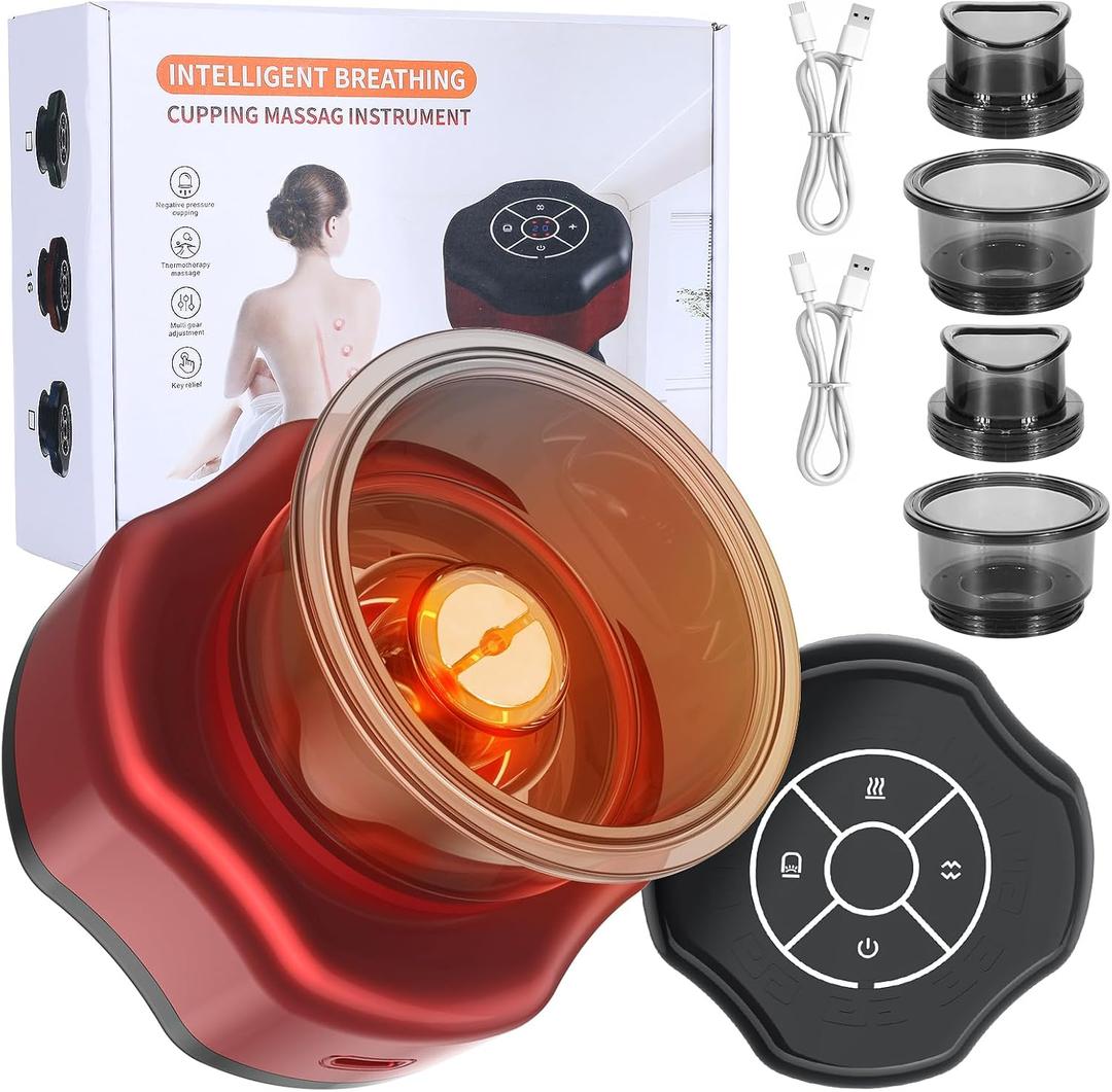2 Pack Smart Cupping Set Massager,4 in 1 Electric Cupping Set,Red Light Relieves Muscle Soreness,Circulation & Tighter Skin,Portable Electric Cupping Kit