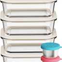 Glass Food Storage Containers with Silicone Glass Lids, Stainless Steel Salad Dressing Containers, Microwave-safe LeakProof Food Containers Set, 4-pack 35 oz（White）