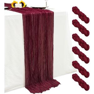 6Pack Burgundy Cheesecloth Table Runner,17 x 108 inch Sheer Cheese Cloth Fabric Table Runner Boho Burgundy Table Runners Bulk for Wedding,Birthday,Party,Holiday,Home Decor