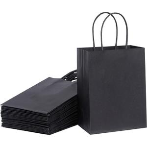 SUNCOLOR 25 Pieces 6" Mini Goodie Bags Small Black Gift Bags with Handle for Party Favor Bags (Black)