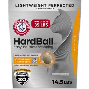 ARM & Hammer Hardball Lightweight Platinum Multi-Cat Clumping Cat Litter Odor Control, Easy No-Mess Scooping, Garden Bloom Scent, 14.5 Lbs.