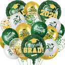Green and Gold Graduation Balloons Graduation Decorations 2026, 51Pcs Grad Latex Balloons and Grad Foil Balloon with Confetti Ribbons Grad Party Decorations for College High School