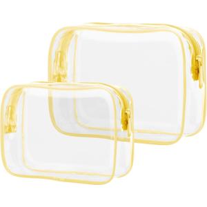 PACKISM TSA Approved Toiletry Bag 2 Pack - 1 Medium TSA Quart Carry-On & 1 Large for Checked Luggage, Water-resistant Clear Makeup Bag Clear Travel Bags for Toiletries, Light Yellow