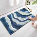 Bathroom Mat Blue Bath Mat for Bathroom Cute Sea Wave Ocean Rug Soft Fluffy Ultra-Absorbent Non Slip Washable Bathroom Rug for Floor Tub and Shower,24 x16inch, CR-shenlan4060