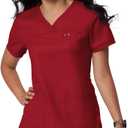 Koi Women's Nicole Super Comfy Pullover Style Scrub Top with Rib Trim, Ruby, Small (Red, S)