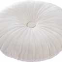 HLOVME Round Pillow Cushion for Couch Velvet Decorative Small Throw Pillow Solid Color for Living Room Bed Floor 13.7”, Beige